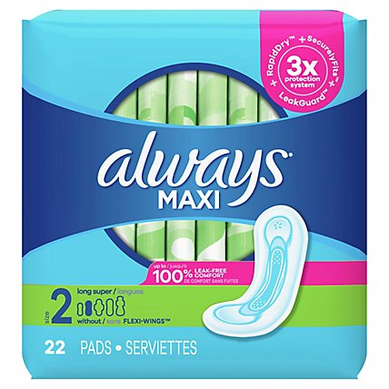 Always Maxi Super Absorbency Size 2 Long Unscented Pads without Wings - 22 Count - Image 2