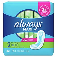 Always Maxi Super Absorbency Size 2 Long Unscented Pads without Wings - 22 Count - Image 1