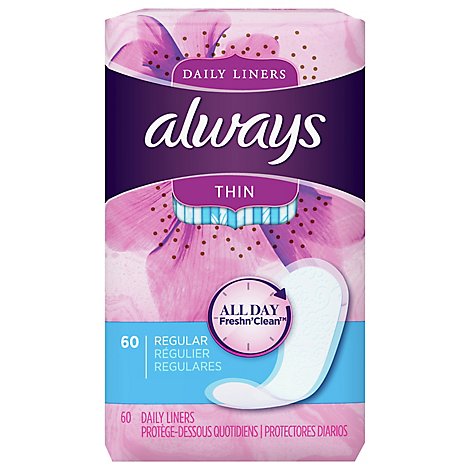 Always Daily Liners Thin No Feel Protection Regular Unscented - 60 Count