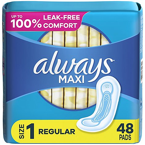 Always Maxi Regular Super Absorbency Size 1 Unscented Pads without Wings - 48 Count