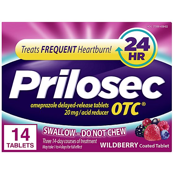 Prilosec Heartburn Relief and Acid Reducer Wildberry Tablets - 14 Count