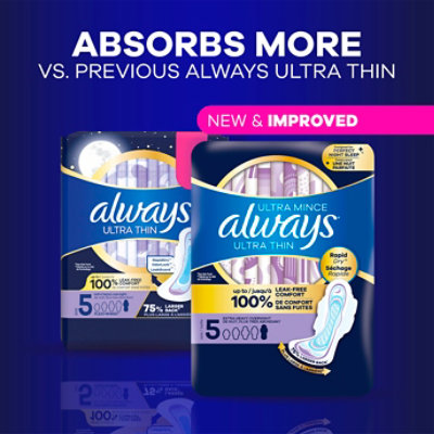 Always Ultra Thin Pads Size 5 Extra Heavy Overnight Absorbency Unscented with Wings - 34 Count - Image 7