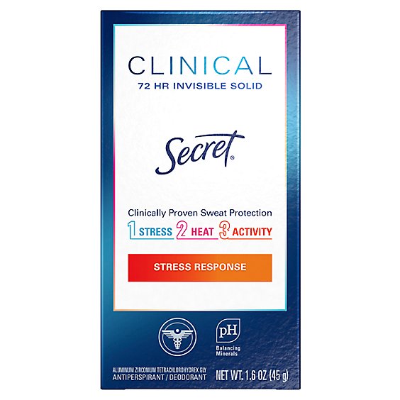 Secret Clinical Strength Invisible Solid Antiperspirant & Deodorant Stress Response - 1.6 Oz