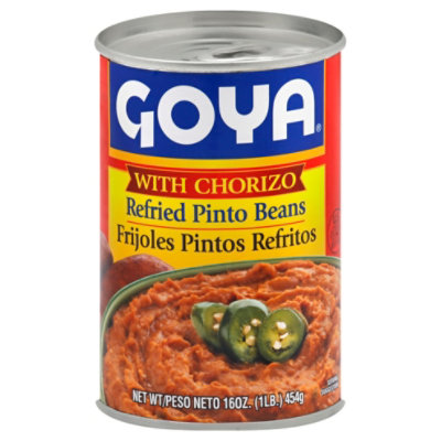 Goya Beans Refried Pinto with Chorizo Can - 16 Oz
