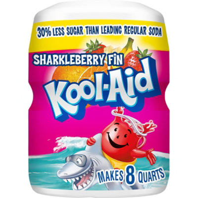 Kool-Aid Sharkleberry Fin Strawberry Orange Punch Powdered Soft Drink Mix Canister - 19 Oz