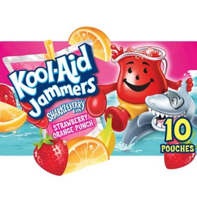 Kool-Aid Jammers Sharkleberry Fin Strawberry Orange Punch Soft Drink Pouches - 10-6 Fl. Oz. - Image 2