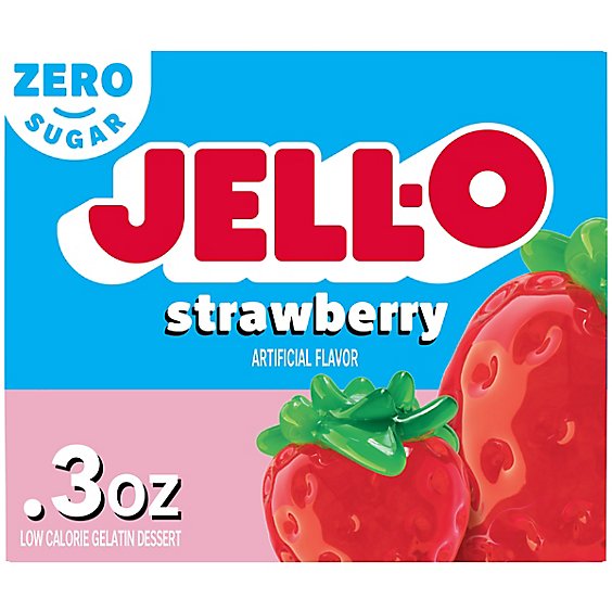 Jell-O Strawberry Sugar Free Gelatin Dessert Mix Box - 0.3 Oz