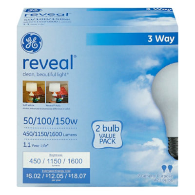 GE Reveal Light Bulbs 3 Way General Purposes 50 100 150 Watts - 2 Count - Image 3