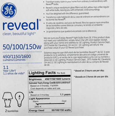 GE Reveal Light Bulbs 3 Way General Purposes 50 100 150 Watts - 2 Count - Image 4