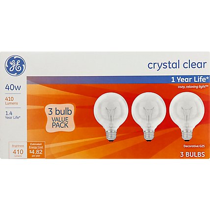 GE Globe Crystal Clear 40 Watt - 3 Count - Image 2