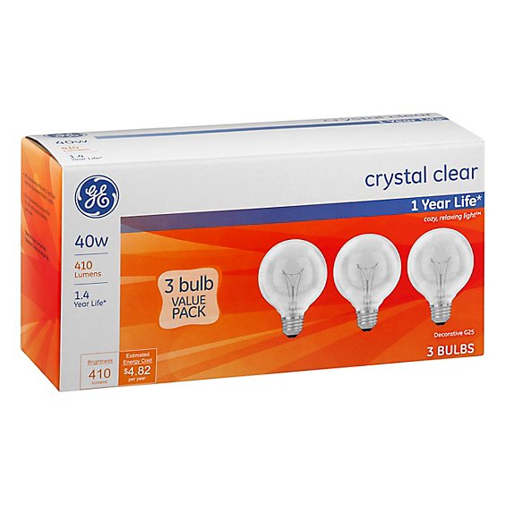 GE Globe Crystal Clear 40 Watt - 3 Count