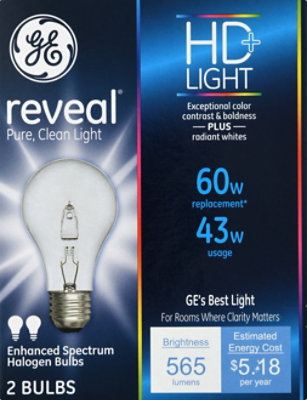 GE Reveal Light Bulbs Halogen HD Light 43 Watts - 2 Count - Image 2