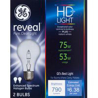 GE Reveal Light Bulbs Halogen HD Light 53 Watts - 2 Count