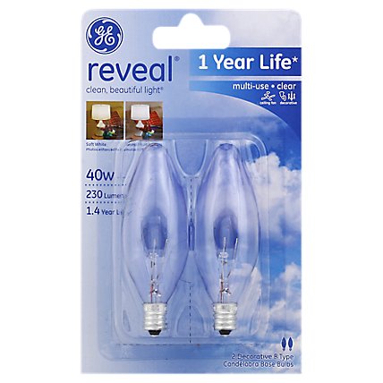 GE Reveal Light Bulbs Clear Multi-Use 40 Watts - 2 Count - Image 1