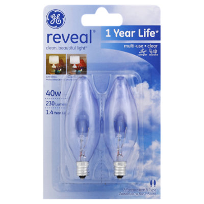GE Reveal Light Bulbs Clear Multi-Use 40 Watts - 2 Count