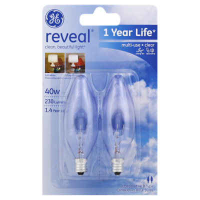 GE Reveal Light Bulbs Clear Multi-Use 40 Watts - 2 Count - Image 1