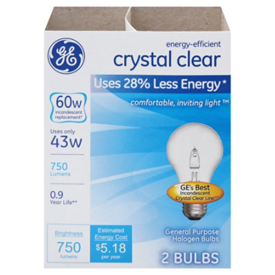 GE 60 Watts Halogen Light Bulbs Crystal Clear - 2 Count - Image 3