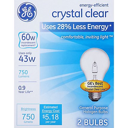 GE 60 Watts Halogen Light Bulbs Crystal Clear - 2 Count - Image 2
