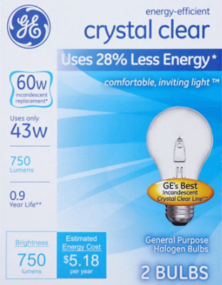 GE 60 Watts Halogen Light Bulbs Crystal Clear - 2 Count - Image 2
