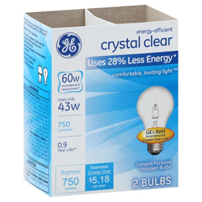 Scheiding perzik Dagelijks GE 60 Watts Halogen Light Bulbs Crystal Clear - 2 Count - Shaw's