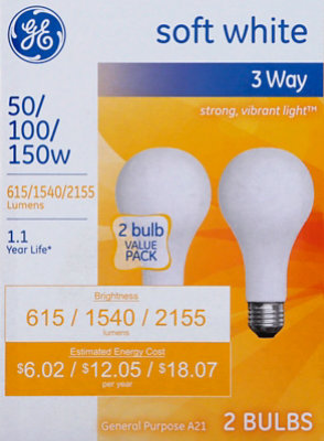 GE Soft White 3 Way 50 100 150 - 2 Count - Image 2
