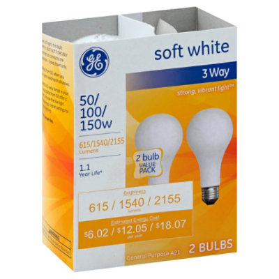 GE Soft White 3 Way 50 100 150 - 2 Count - Image 1