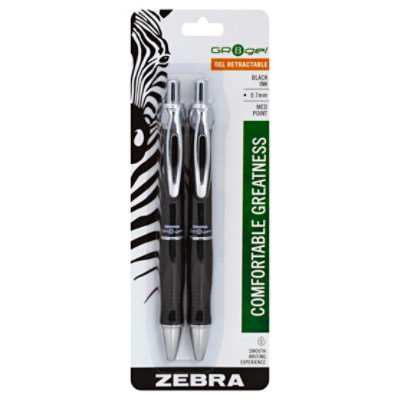 Zebra GR8Gel Gel Pens Retractable Medium Point 0.7mm Black Ink - 2 Count
