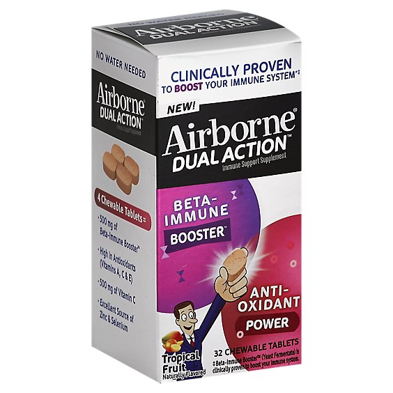Airborne Immune Support Supplement Chewable Tablets Tropical Fruit - 32 Count