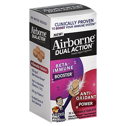 Airborne Immune Support Supplement Chewable Tablets Tropical Fruit - 32 Count - Image 1