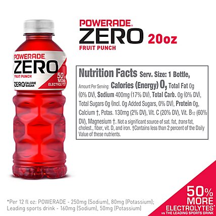 POWERADE Sports Drink Electrolyte Enhanced Zero Sugar Fruit Punch - 8-20 Fl. Oz. - Image 4