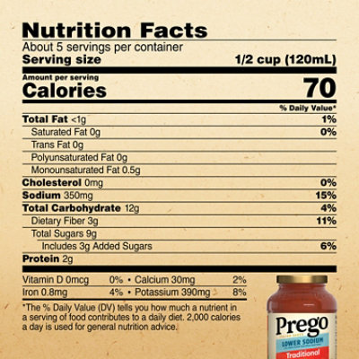 Prego Traditional Lower Sodium Pasta Sauce - 23.5 Oz - Image 4