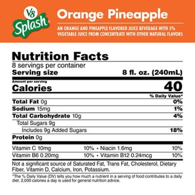 V8 Splash Orange Pineapple Vegetable Juice Beverage - 64 Fl. Oz. - Image 4