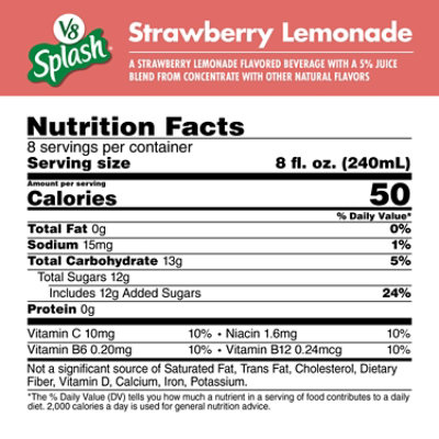 V8 Splash Strawberry Lemonade Flavored Juice Beverage - 64 Fl Oz - Image 4