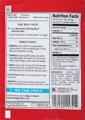 McCormick Bag'n Season Herb Roasted Pork Tenderloin Cooking & Seasoning Mix - 0.92 Oz - Image 5