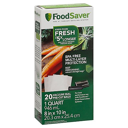 Foodsaver Pre-Cut Vaccum Seal 1 Quart Bags 20 Count - Each - Image 1