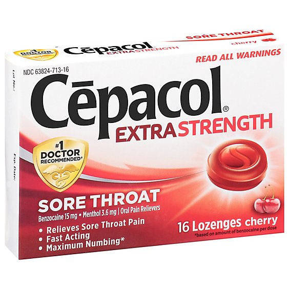 Cepacol Extra Strength Lozenges For Sore Throat & Cough Drop Cherry - 16 Count