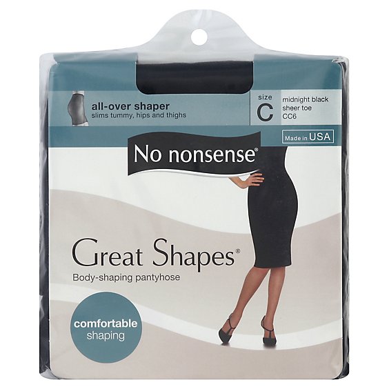 No nonsense Pantyhose All-Over Shaper Great Shapes Sheer Toe Midnight Black Size C - Each