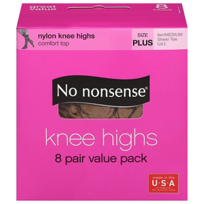 2 Pack No Nonsense Comfort Top Nylon Knee Highs, Tan/Medium, Size One,  Reinforced Toe, 10 Ct, 10/Count - Foods Co.