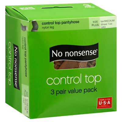 No Nonsense Control Top Pantyhose Tan Sheer Toe - 3 Pair - Tom Thumb