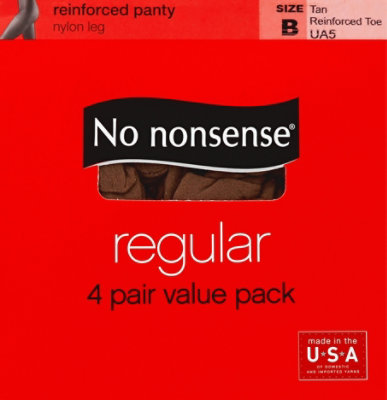 No Nonsense Nylon Pantyhose Regular Reinforced Toe - 4 Pair