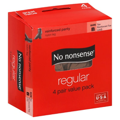 No Nonsense Nylon Pantyhose Regular Reinforced Toe - 4 Pair