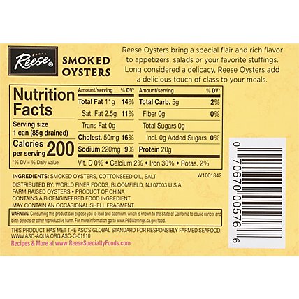 Reese Oysters Smoked Colossal - 3.70 Oz - Image 6
