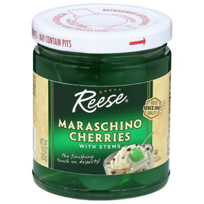 Reese Cherries Maraschino with Stems Green - 10 Oz - Image 1