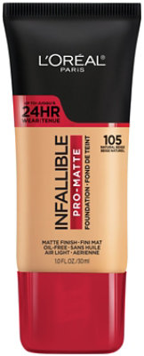 L'Oreal Paris Infallible 105 Natural Beige Pro Up to 24 Hour Matte Finish Foundation - 1 Oz