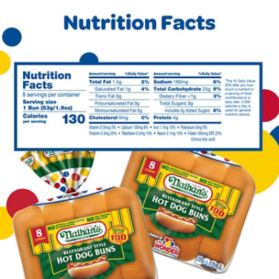 Wonder Bread Nathans Famous Restaurant Style White Bread Hot Dog Buns 8 Count - 15 Oz - Image 4