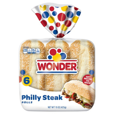 Wonder Bread Philly Steak Rolls White Bread Sub Rolls 6 Count - 15 Oz