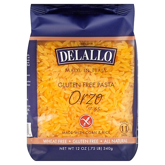 DeLallo Pasta Gluten Free Corn & Rice No. 65 Orzo Bag - 12 Oz