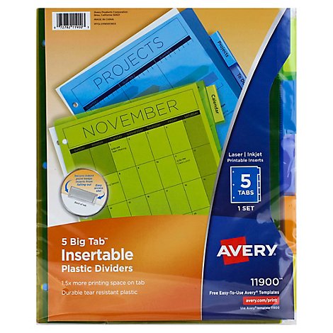 Avery Plstc Dvdr Insertable 5 Tab - Each