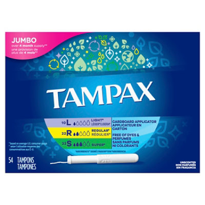 Tampax 10 Light 22 Regular 22 Super Absorbency Unscented Tampons - 54 Count