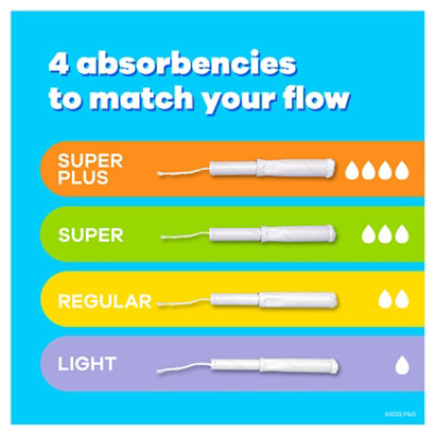 Tampax 10 Light 22 Regular 22 Super Absorbency Unscented Tampons - 54 Count - Image 2